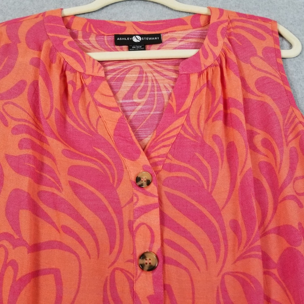 Ashley Stewart Top Womens 14W 16W Orange Pink Floral Sleeveless See Through Thin - Picture 2 of 9
